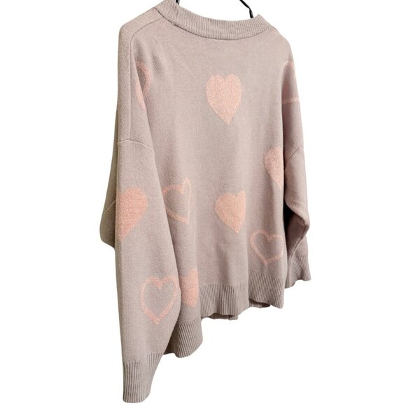 Womans Grey Button‎ up Cardigan with Shimmer Pink Hearts - Size 2X - Picture 6 of 10